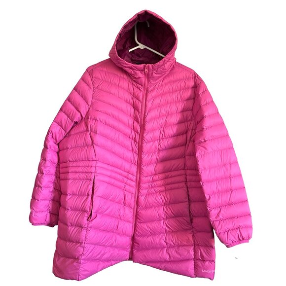 Lands End Wanderweight Packable Down Puffer Coat Fuchsia 2X $239 - Picture 1 of 4